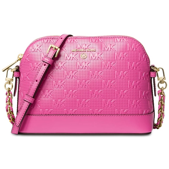 Rare Find Micheal Kors Logo Jet Charm Large Dome Crossbody Purse Hot PInk - Picture 1 of 5